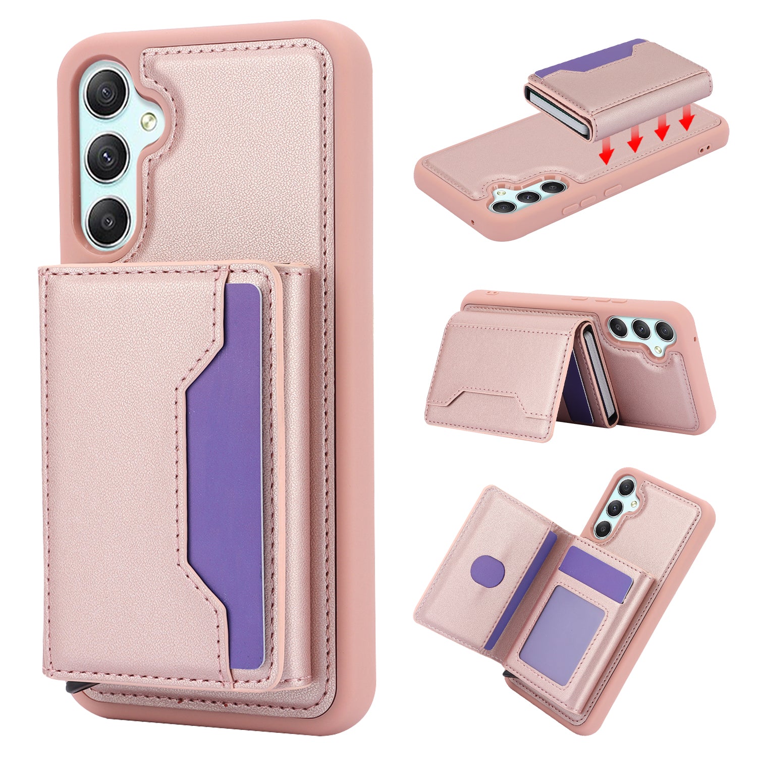 For Samsung Galaxy A34 5G Kickstand Case RFID Blocking Detachable Pop-Up Card Holder Phone Cover