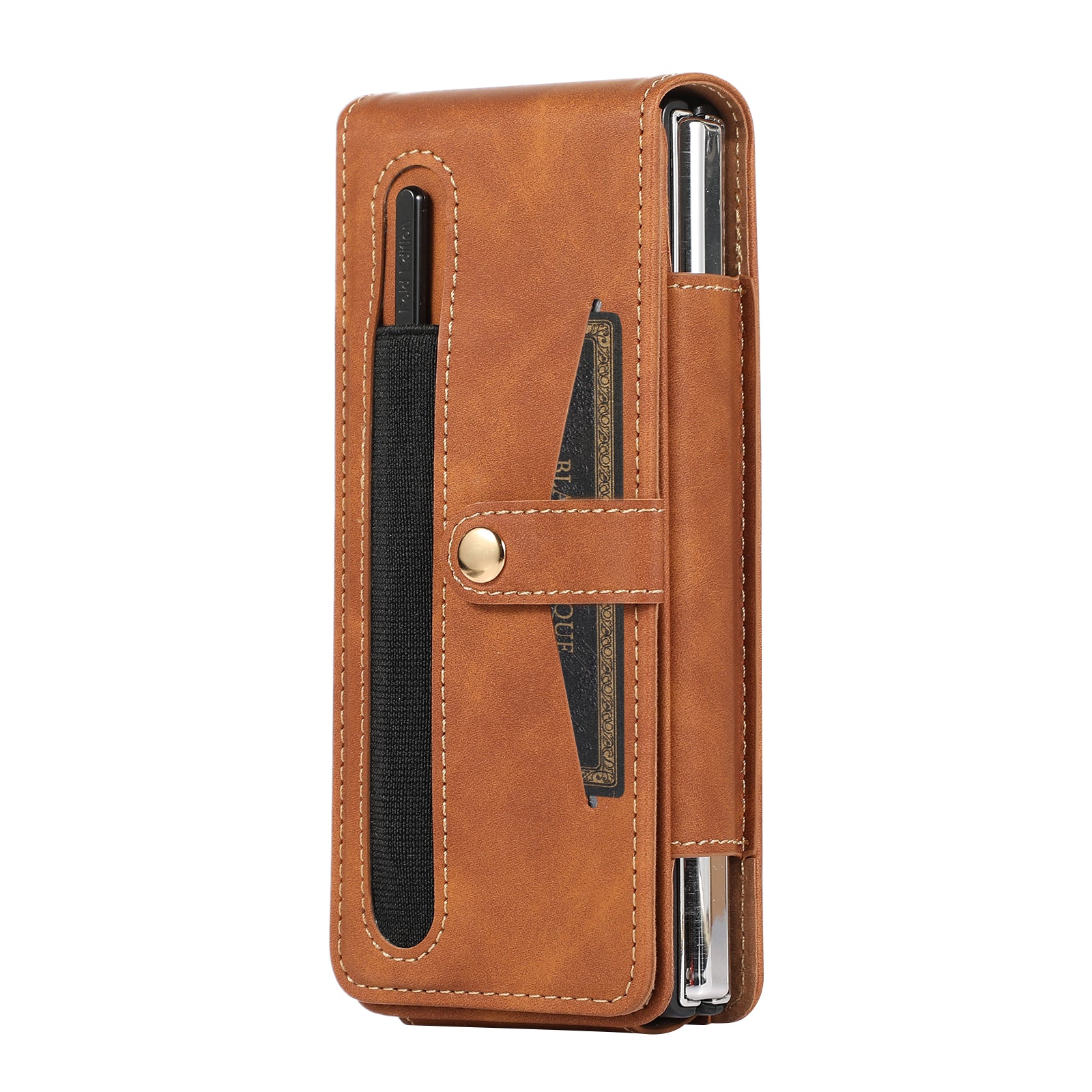 For Samsung Galaxy Z Fold5 5G Card Slot Design PC PU Leather Phone Case with Glass Film Stylus