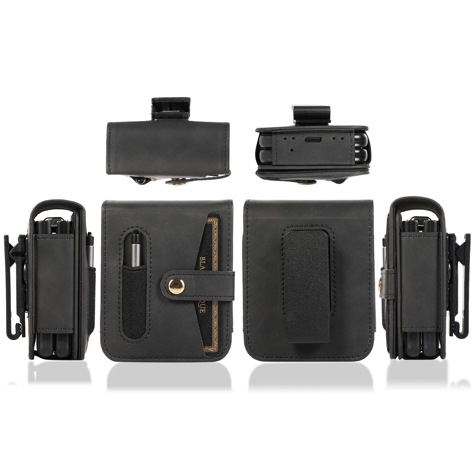 PC PU Leather Phone Case For Samsung Galaxy Z Flip5 5G Folding Phone Cover Card Holder with Stylus