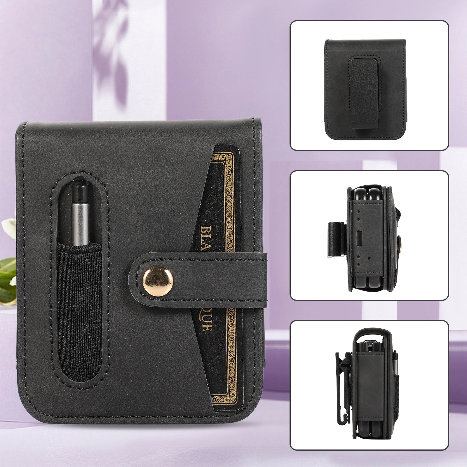 PC PU Leather Phone Case For Samsung Galaxy Z Flip5 5G Folding Phone Cover Card Holder with Stylus