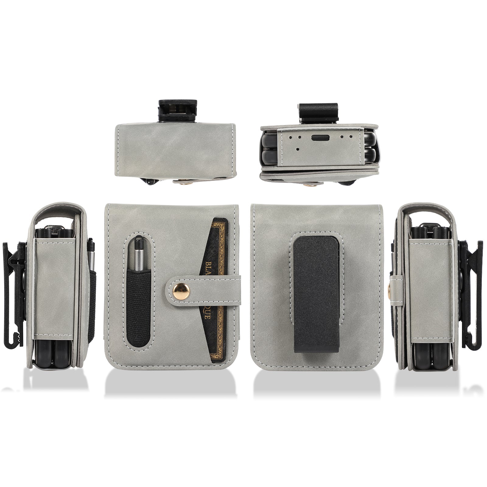 PC PU Leather Phone Case For Samsung Galaxy Z Flip5 5G Folding Phone Cover Card Holder with Stylus