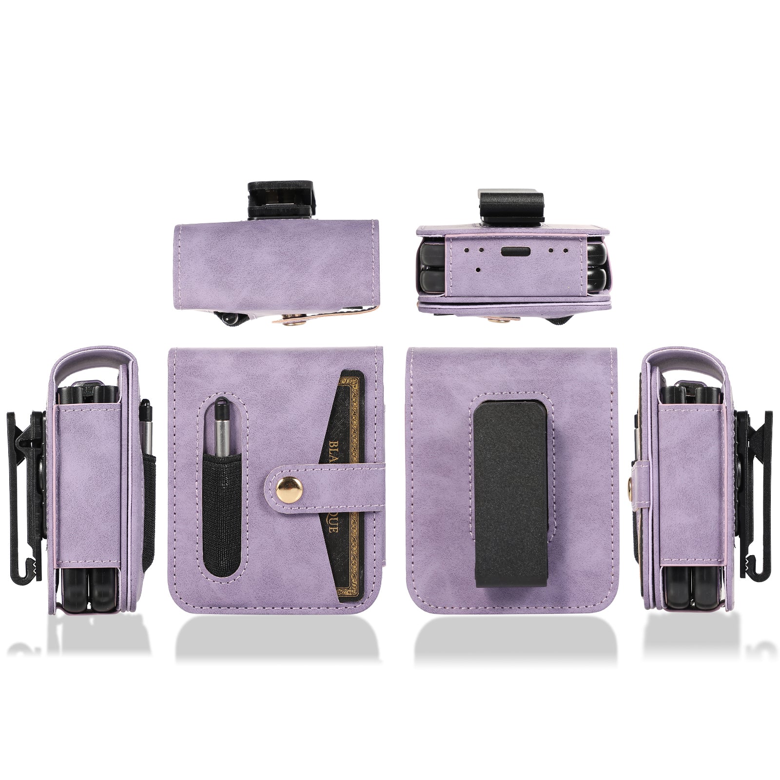 PC PU Leather Phone Case For Samsung Galaxy Z Flip5 5G Folding Phone Cover Card Holder with Stylus