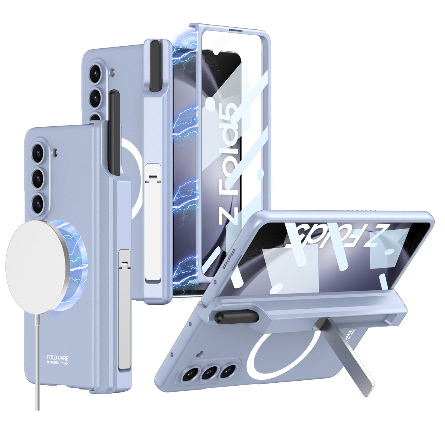 GKK For Samsung Galaxy Z Fold5 5G Case Pen Holder Magnetic PC Phone Cover with Front Screen Film
