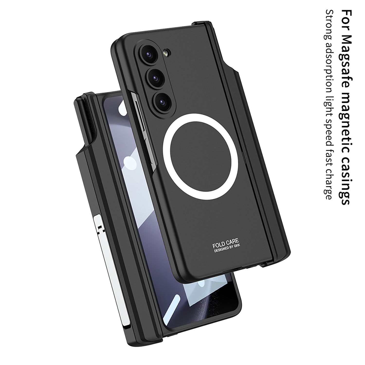 GKK For Samsung Galaxy Z Fold5 5G Case Pen Holder Magnetic PC Phone Cover with Front Screen Film