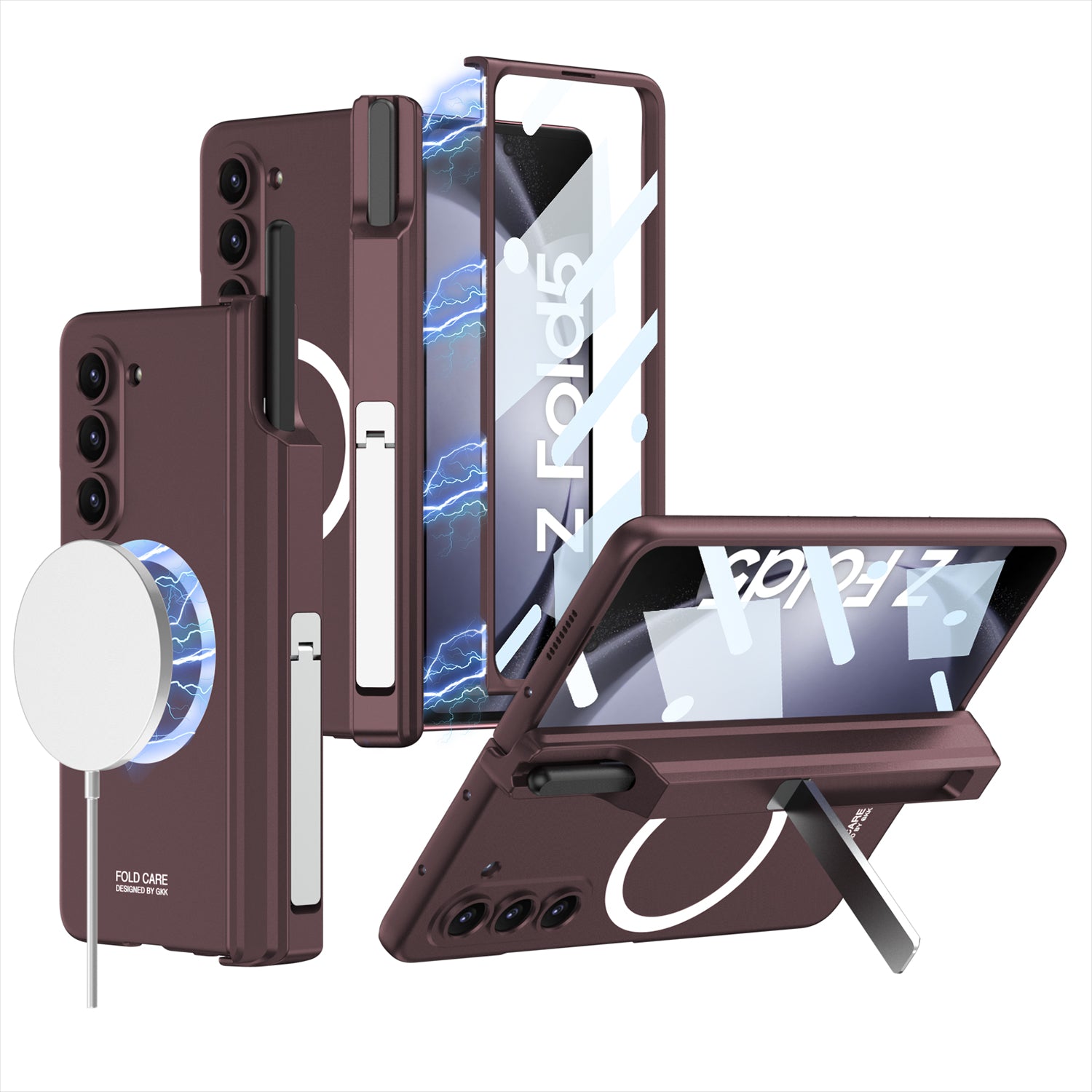 GKK For Samsung Galaxy Z Fold5 5G Case Pen Holder Magnetic PC Phone Cover with Front Screen Film