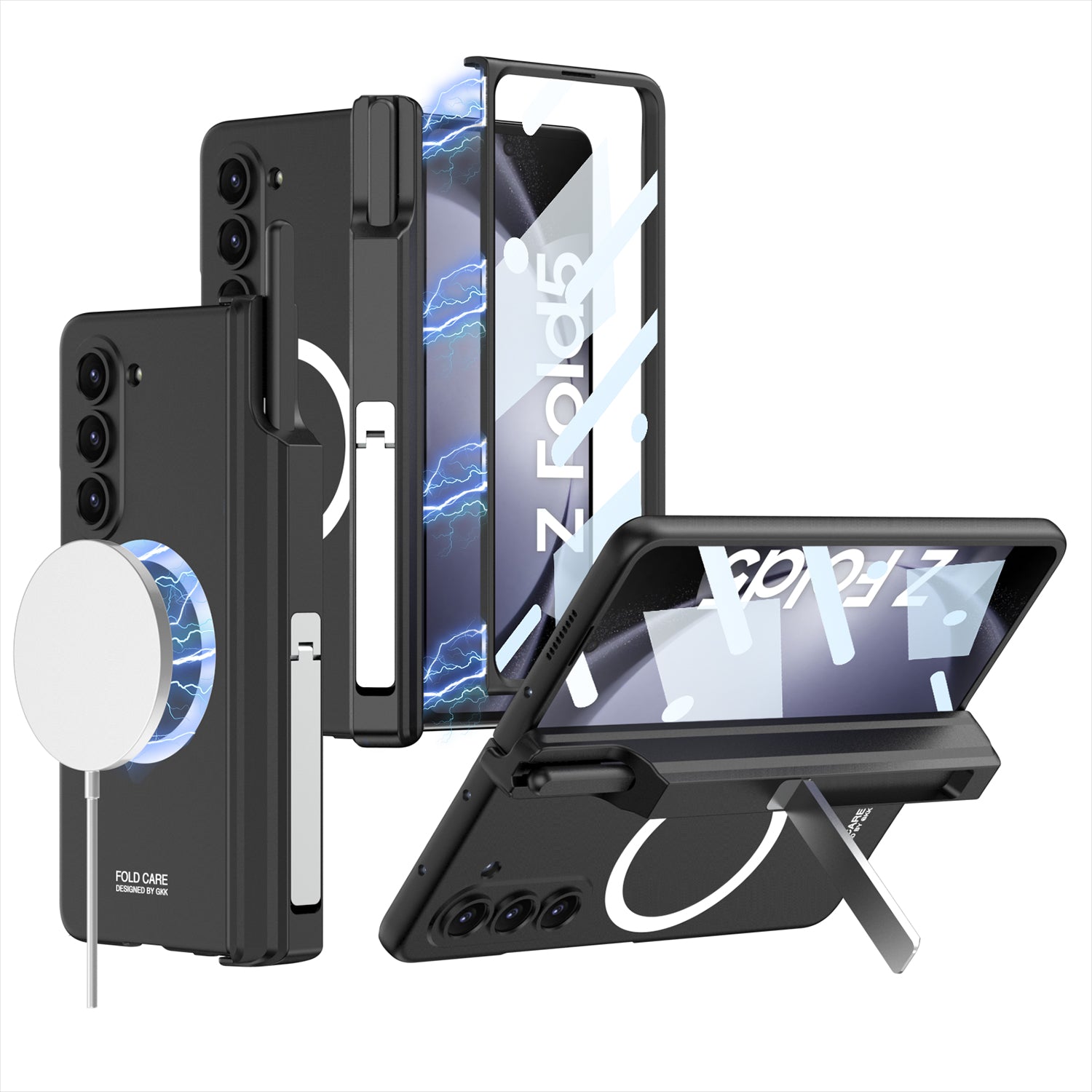 GKK For Samsung Galaxy Z Fold5 5G Case Pen Holder Magnetic PC Phone Cover with Front Screen Film