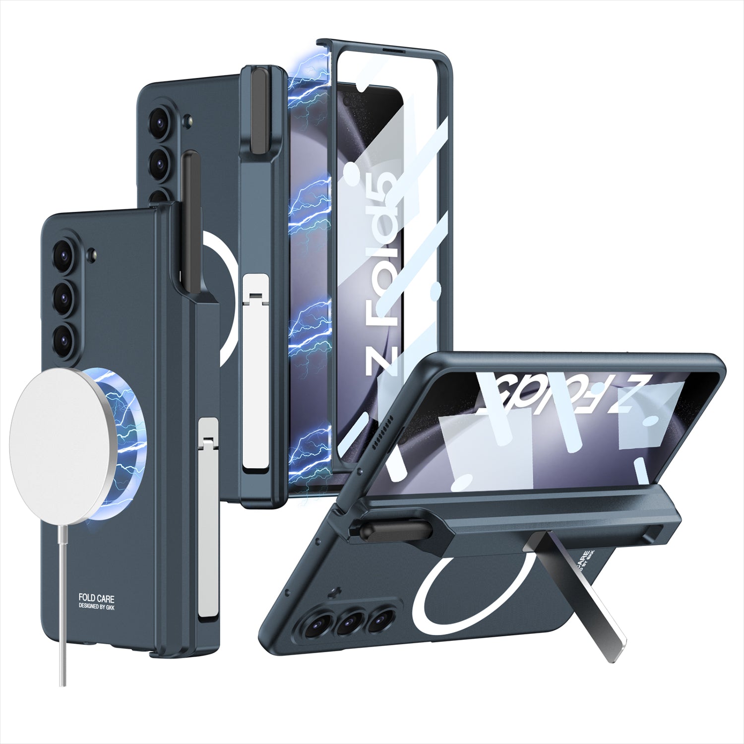 GKK For Samsung Galaxy Z Fold5 5G Case Pen Holder Magnetic PC Phone Cover with Front Screen Film