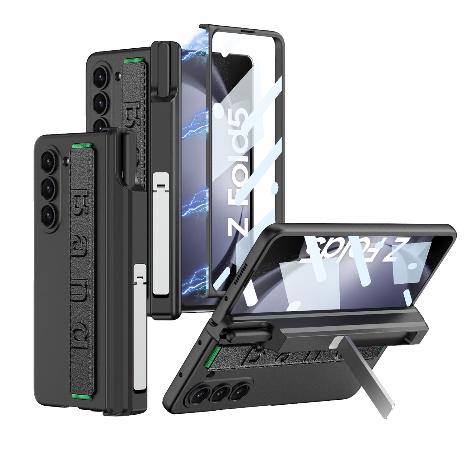 GKK For Samsung Galaxy Z Fold5 5G Case Pen Holder Wrist Strap PC Phone Cover with Front Screen Film