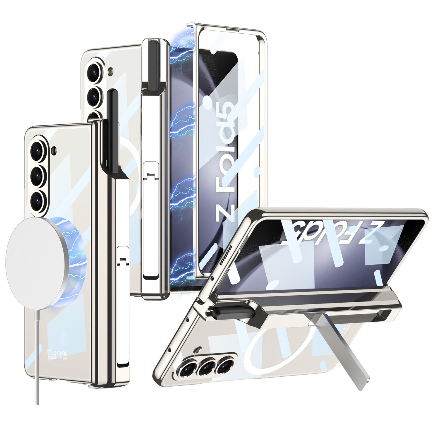 GKK For Samsung Galaxy Z Fold5 5G Case Kickstand Magnetic PC Phone Cover with Front Screen Film