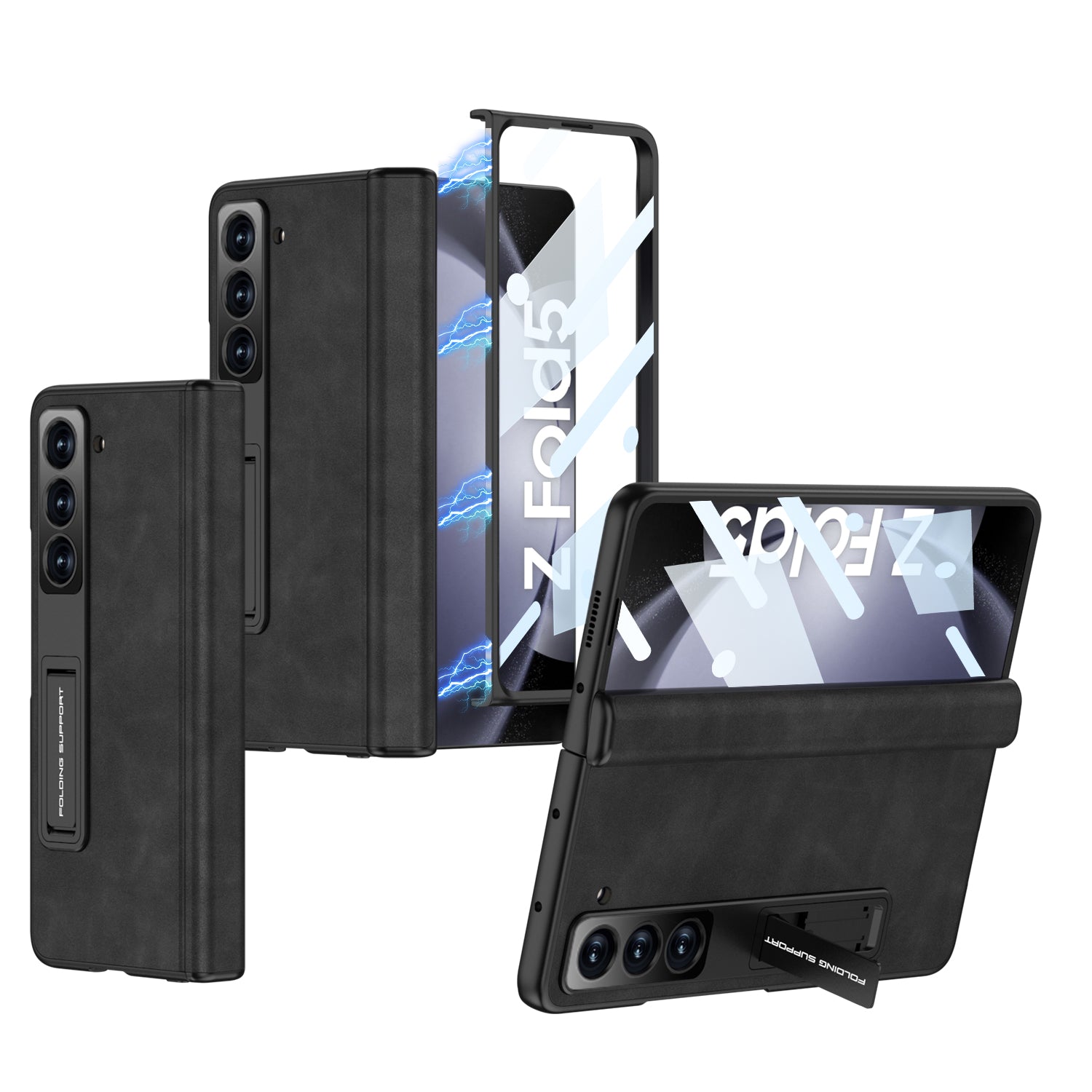 GKK Phone Case for Samsung Galaxy Z Fold5 5G Cover Leather PC Kickstand Shell with Front Screen Film