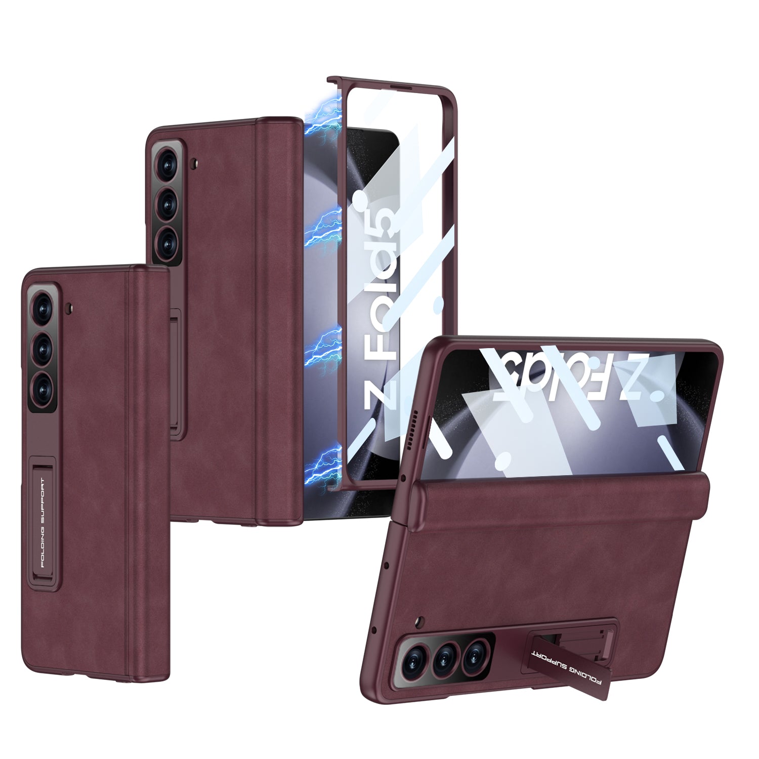 GKK Phone Case for Samsung Galaxy Z Fold5 5G Cover Leather PC Kickstand Shell with Front Screen Film