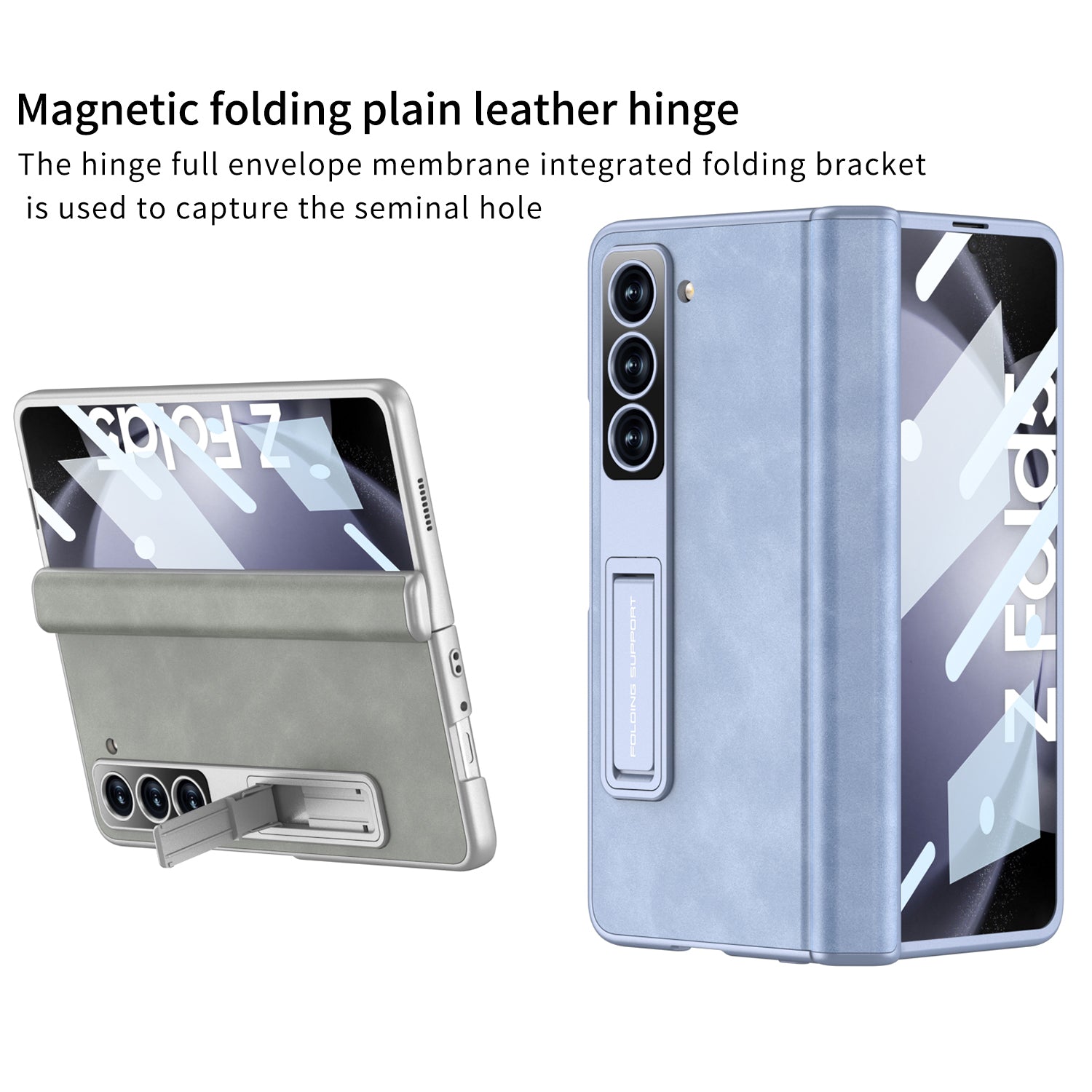 GKK Phone Case for Samsung Galaxy Z Fold5 5G Cover Leather PC Kickstand Shell with Front Screen Film