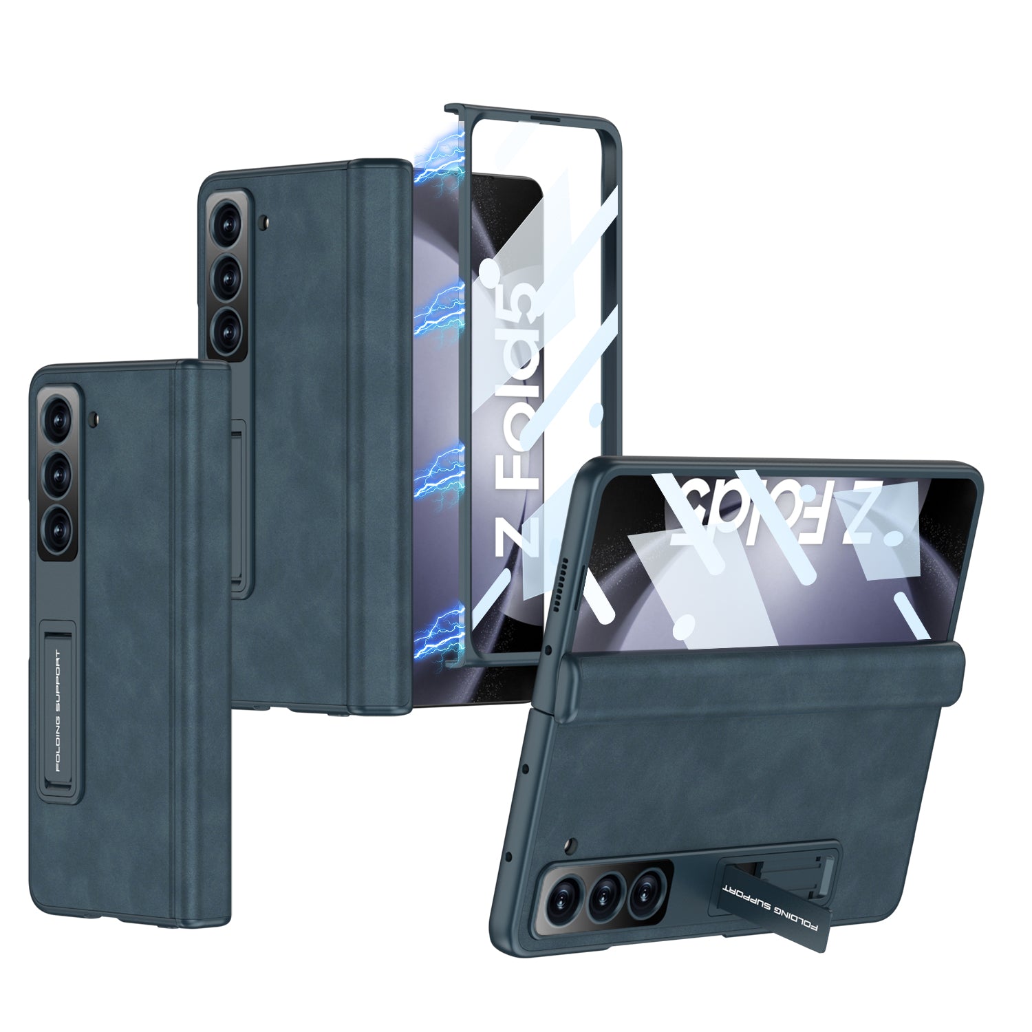 GKK Phone Case for Samsung Galaxy Z Fold5 5G Cover Leather PC Kickstand Shell with Front Screen Film