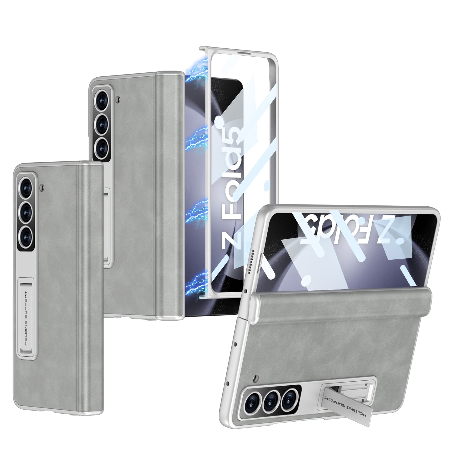 GKK Phone Case for Samsung Galaxy Z Fold5 5G Cover Leather PC Kickstand Shell with Front Screen Film