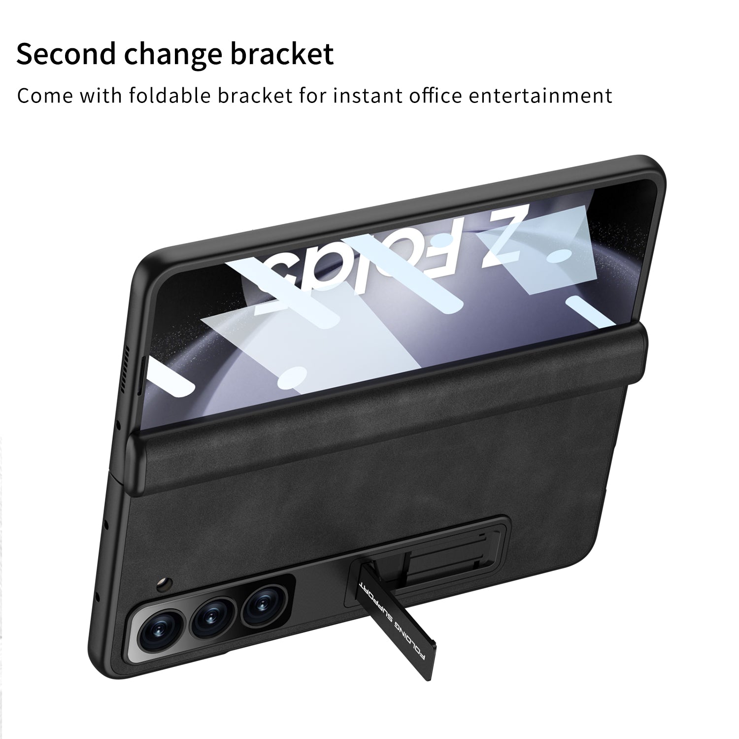 GKK Phone Case for Samsung Galaxy Z Fold5 5G Cover Leather PC Kickstand Shell with Front Screen Film