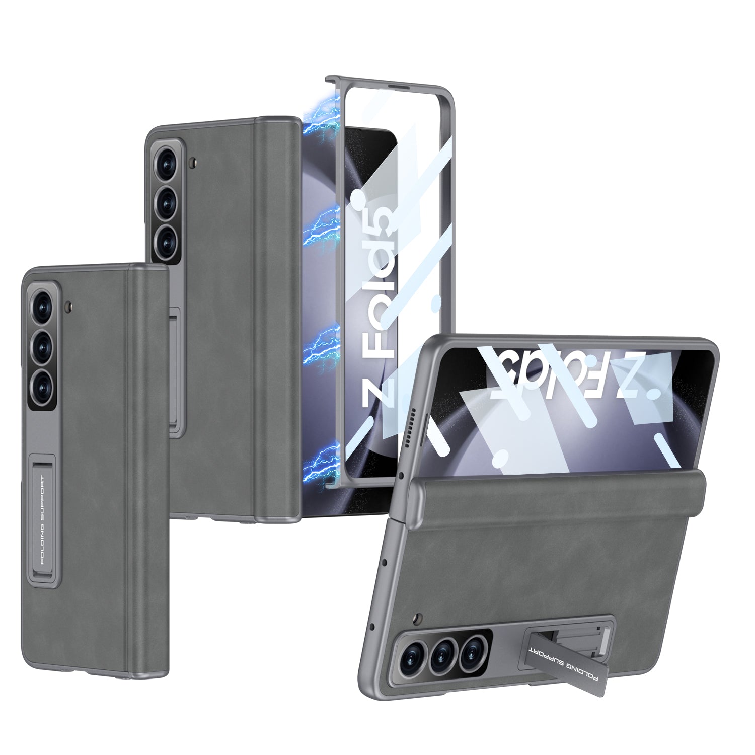 GKK Phone Case for Samsung Galaxy Z Fold5 5G Cover Leather PC Kickstand Shell with Front Screen Film