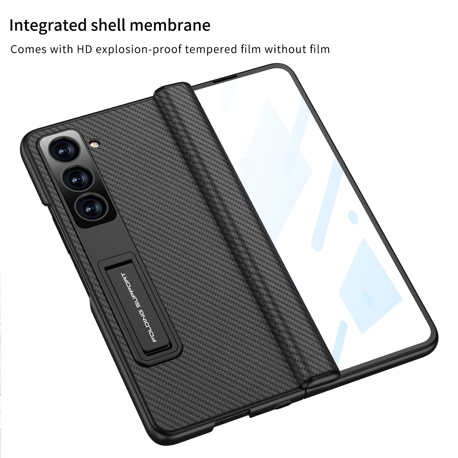 GKK Phone Case for Samsung Galaxy Z Fold5 5G Cover Leather PC Kickstand Shell with Front Screen Film