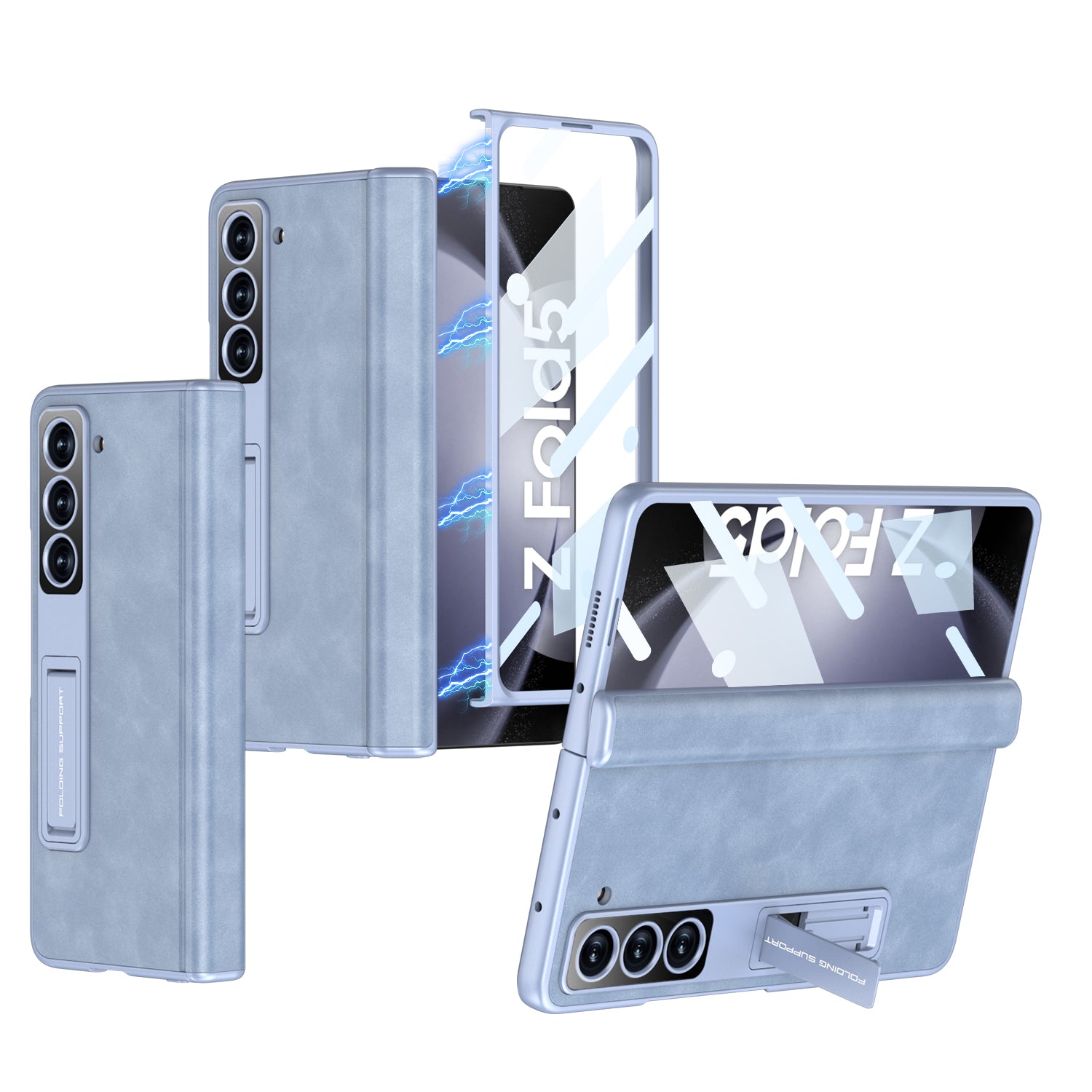 GKK Phone Case for Samsung Galaxy Z Fold5 5G Cover Leather PC Kickstand Shell with Front Screen Film