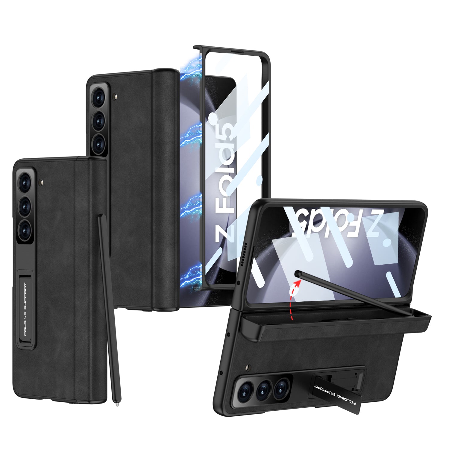 GKK For Samsung Galaxy Z Fold5 5G Cover Leather PC Pen Box Phone Case with Front Screen Film