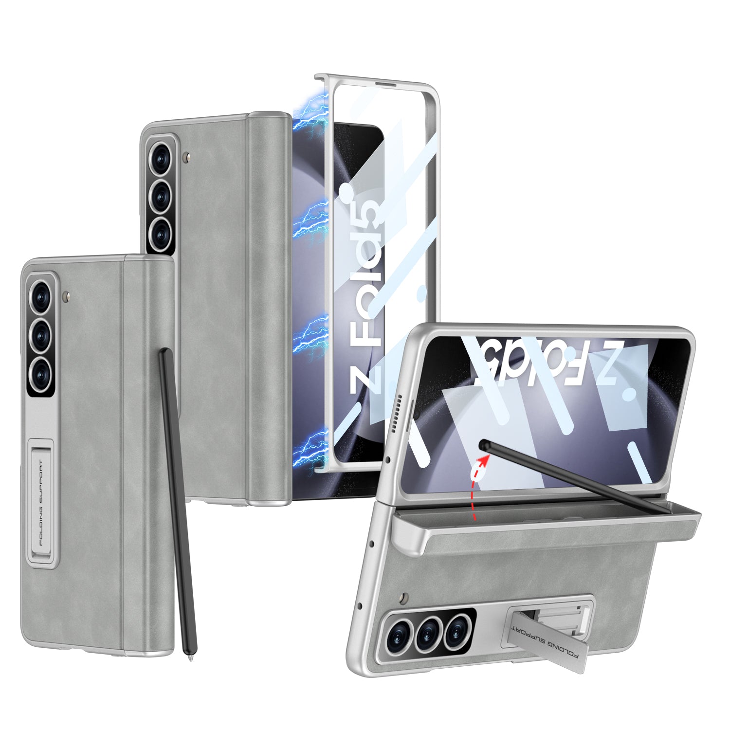 GKK For Samsung Galaxy Z Fold5 5G Cover Leather PC Pen Box Phone Case with Front Screen Film