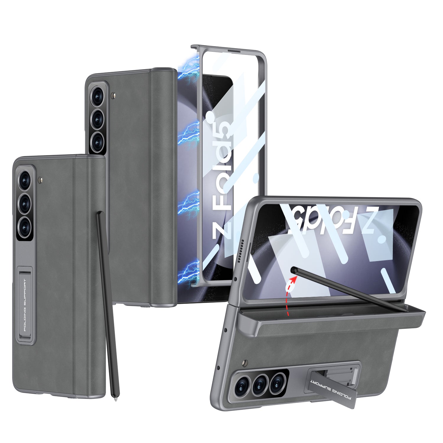 GKK For Samsung Galaxy Z Fold5 5G Cover Leather PC Pen Box Phone Case with Front Screen Film