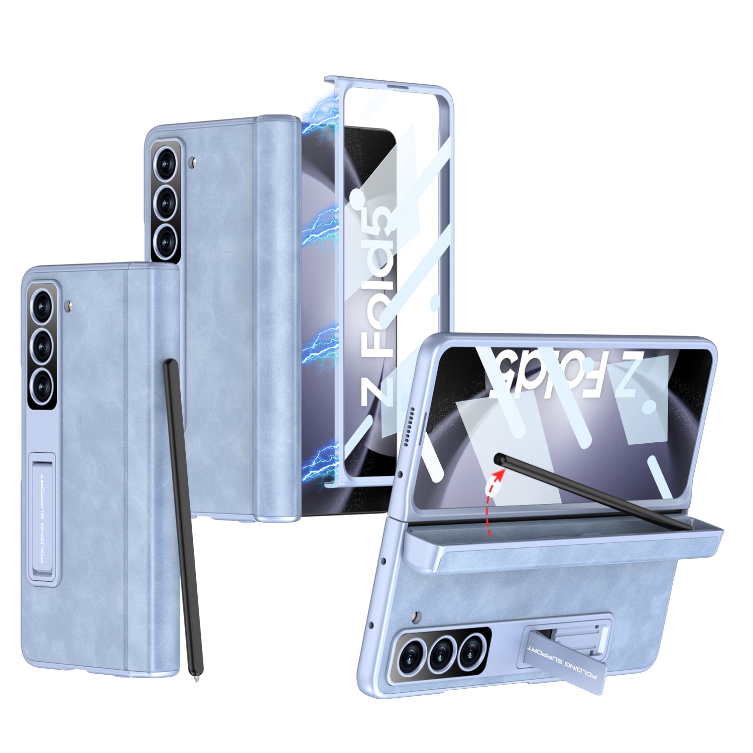 GKK For Samsung Galaxy Z Fold5 5G Cover Leather PC Pen Box Phone Case with Front Screen Film