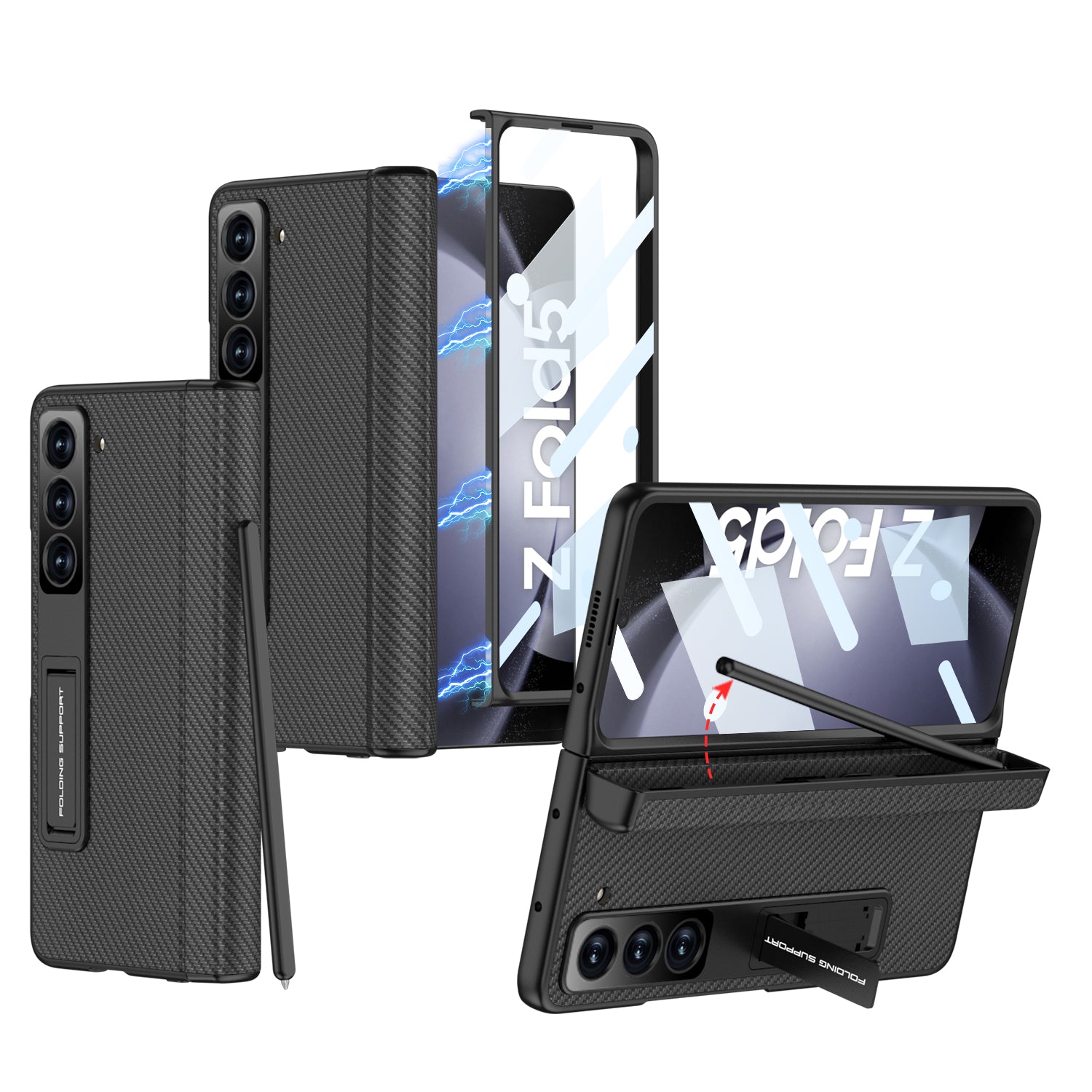 GKK For Samsung Galaxy Z Fold5 5G Cover Leather PC Pen Box Phone Case with Front Screen Film