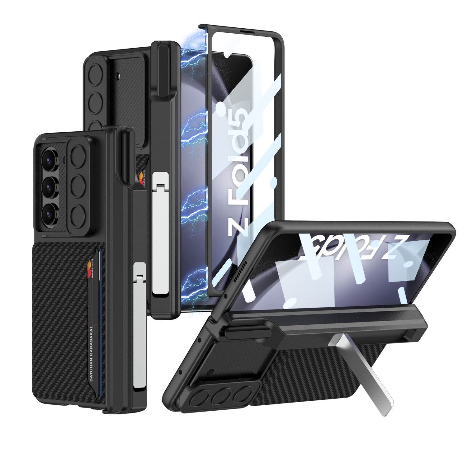 GKK For Samsung Galaxy Z Fold5 5G Case PC Phone Cover with Card Holder Screen Film