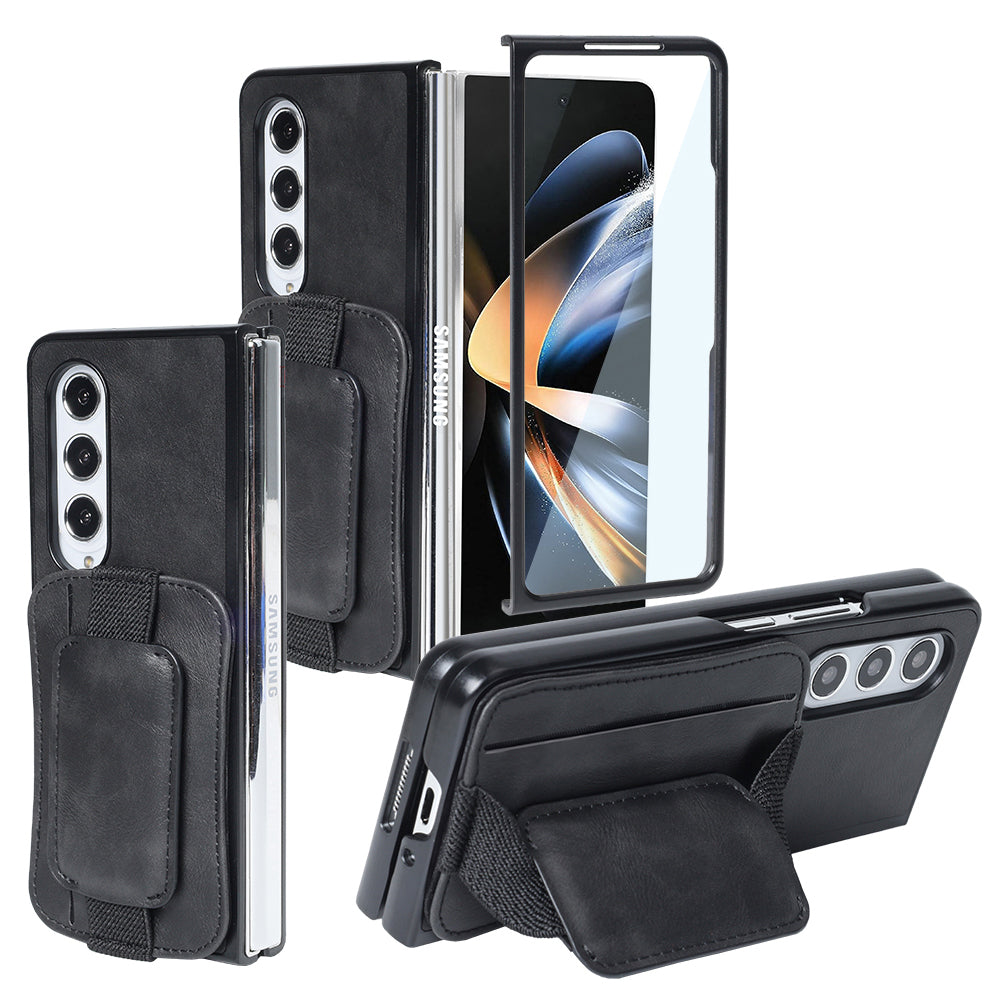 For Samsung Galaxy Z Fold4 5G Case PU Leather PC Card Slot Kickstand Phone Cover