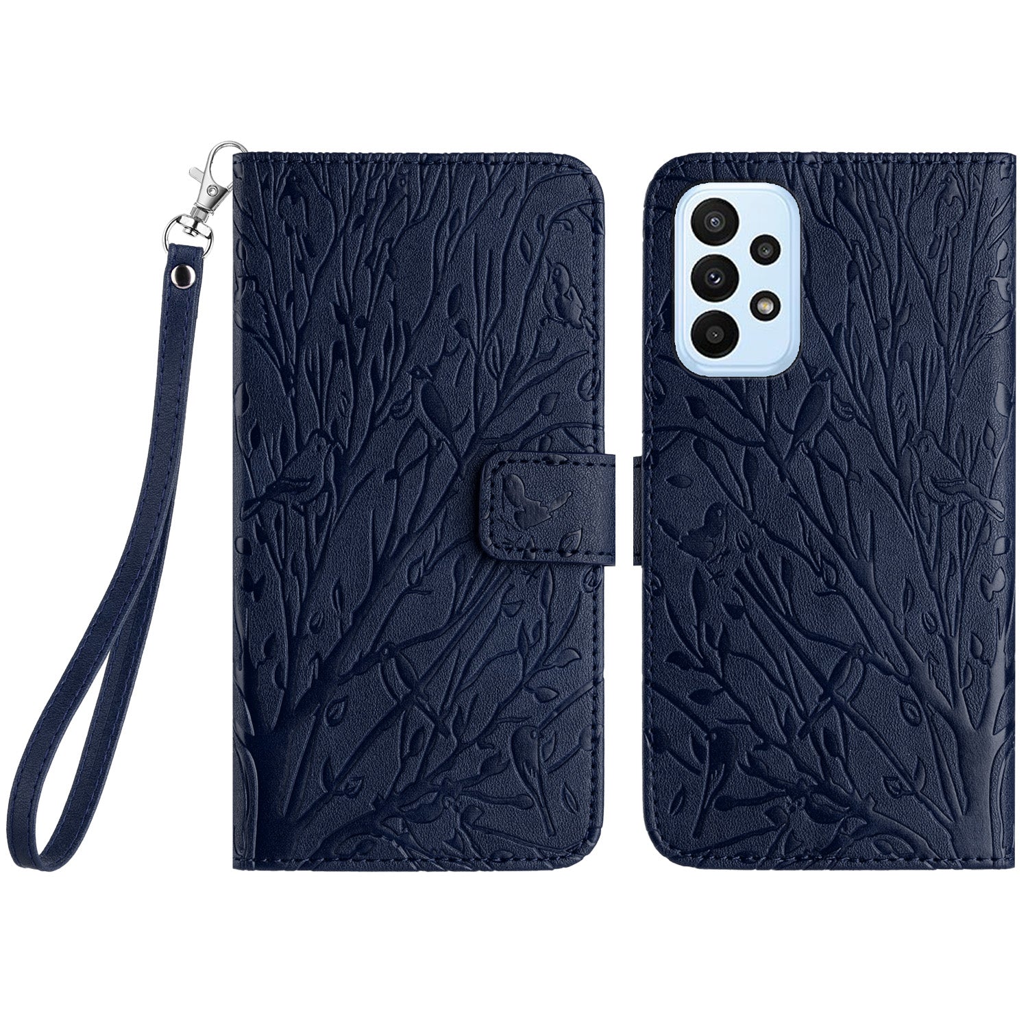 Til Samsung Galaxy A53 5G lædertaske Pungholder Imprint Tree Bird Telefoncover