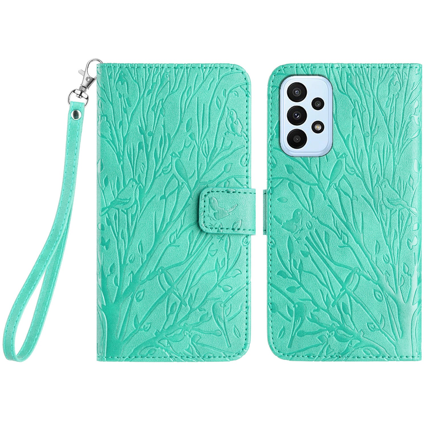 Til Samsung Galaxy A53 5G lædertaske Pungholder Imprint Tree Bird Telefoncover