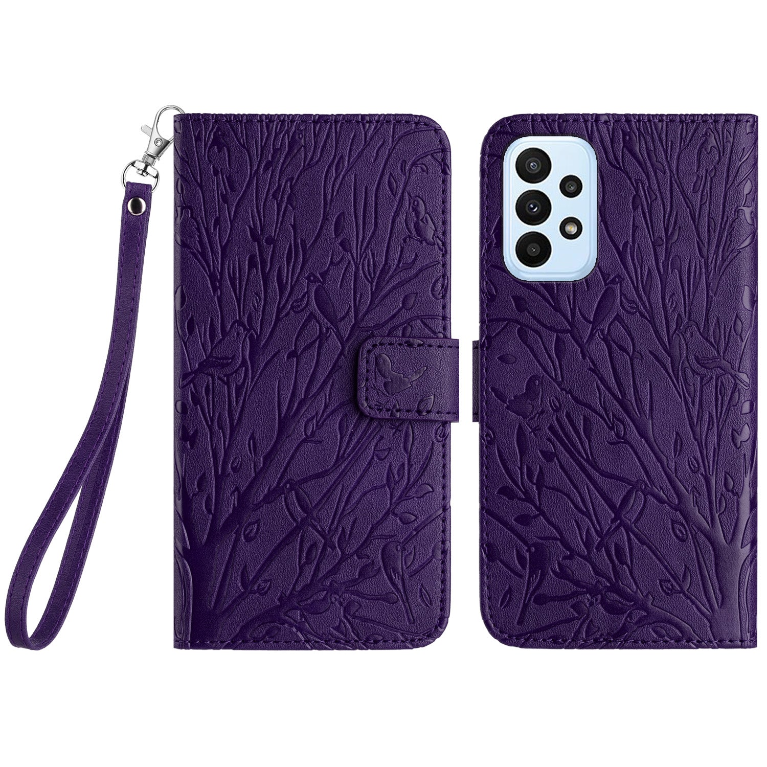 Til Samsung Galaxy A53 5G lædertaske Pungholder Imprint Tree Bird Telefoncover