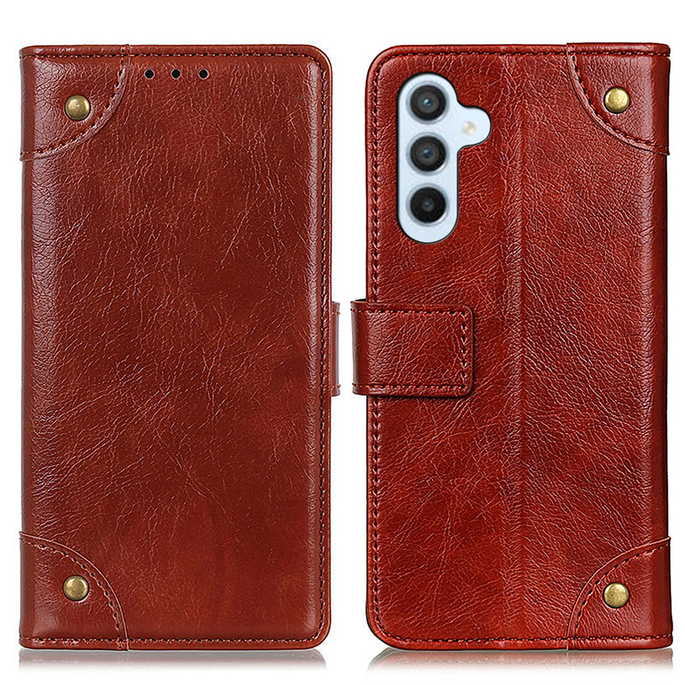 For Samsung Galaxy A05s 4G Case PU Leather Brass Button Decor Phone Cover Wallet with Stand