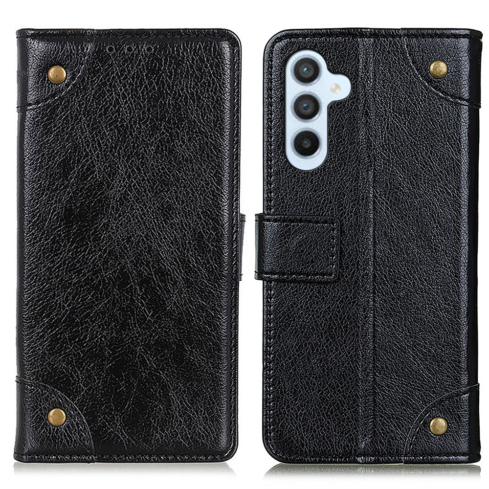 For Samsung Galaxy A05s 4G Case PU Leather Brass Button Decor Phone Cover Wallet with Stand