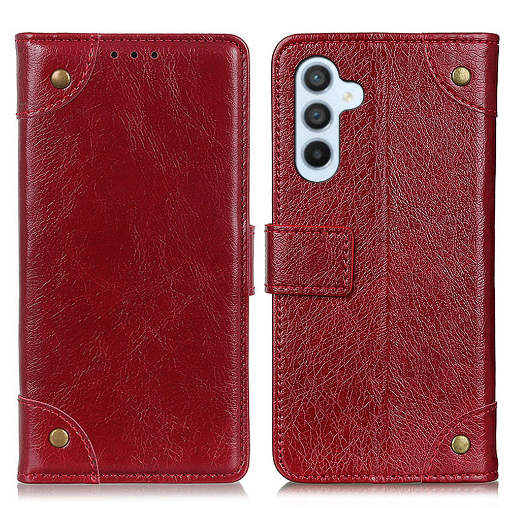 For Samsung Galaxy A05s 4G Case PU Leather Brass Button Decor Phone Cover Wallet with Stand