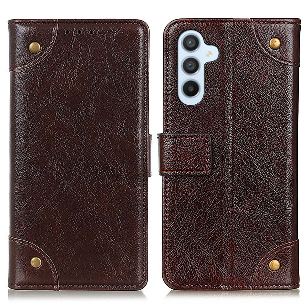 For Samsung Galaxy A05s 4G Case PU Leather Brass Button Decor Phone Cover Wallet with Stand