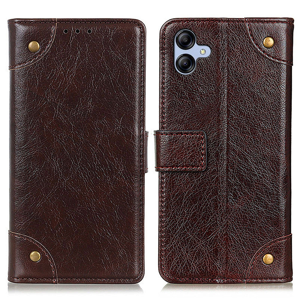 PU Leather Phone Cover for Samsung Galaxy A05 4G Case Stand Brass Button Decor Wallet