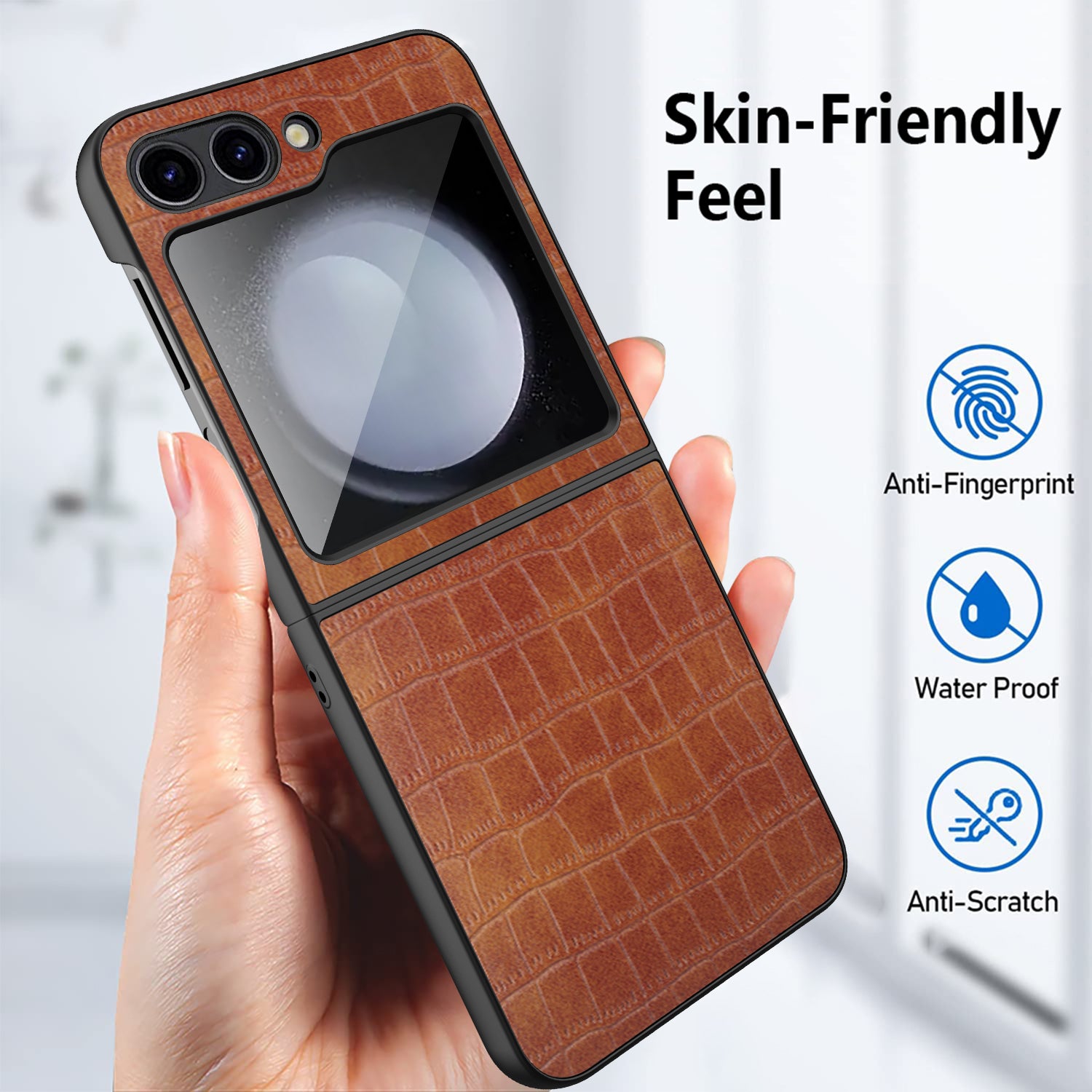 For Samsung Galaxy Z Flip5 5G Case Protective Crocodile Texture PU PC Phone Cover