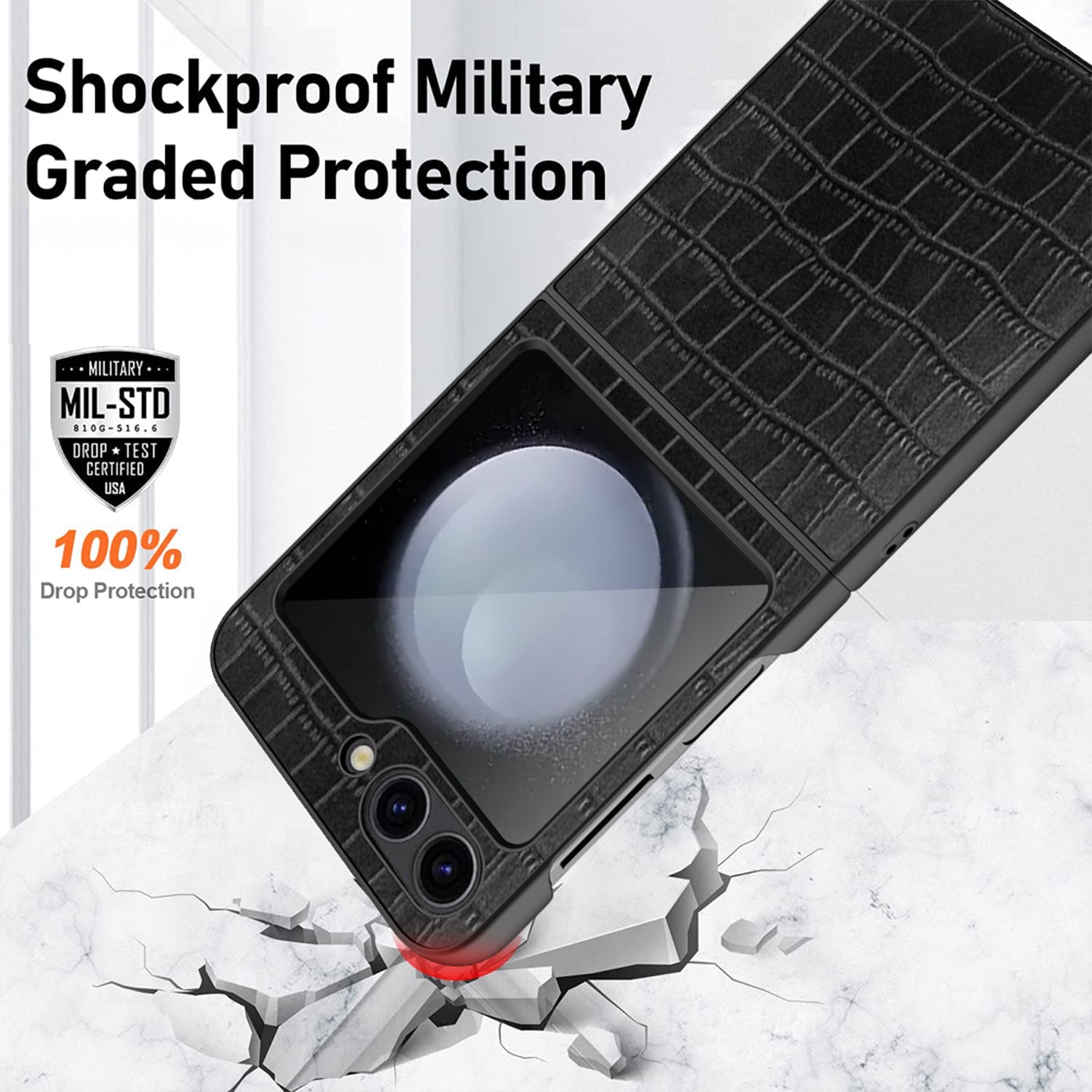 For Samsung Galaxy Z Flip5 5G Case Protective Crocodile Texture PU PC Phone Cover