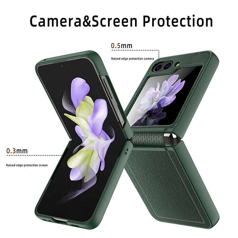 For Samsung Galaxy Z Flip5 5G Case Anti-Drop PU PC Phone Case Built-In Back Screen Glass Film