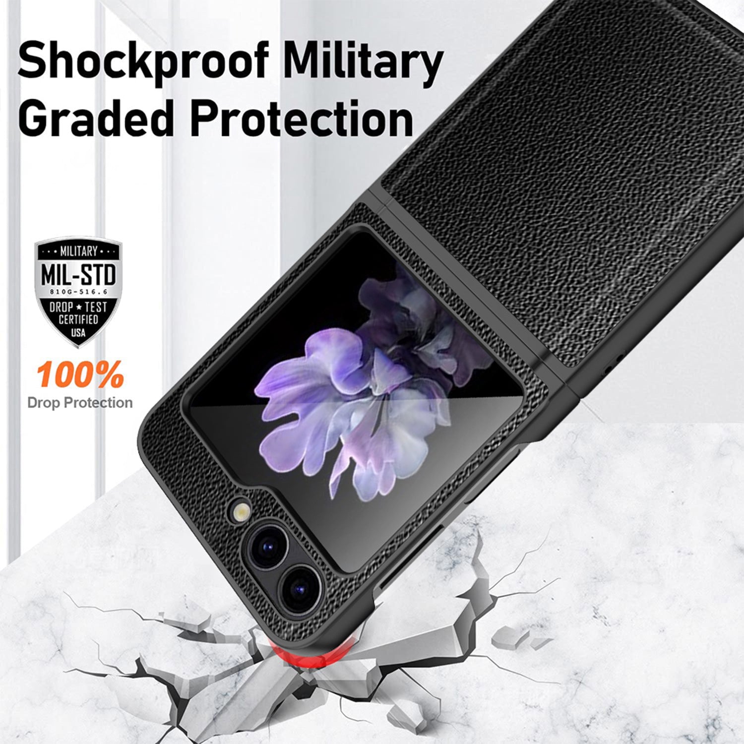 For Samsung Galaxy Z Flip5 5G Case Anti-Drop PU PC Phone Case Built-In Back Screen Glass Film