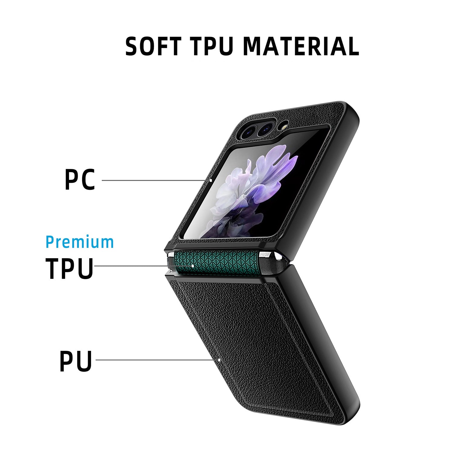 For Samsung Galaxy Z Flip5 5G Case Anti-Drop PU PC Phone Case Built-In Back Screen Glass Film