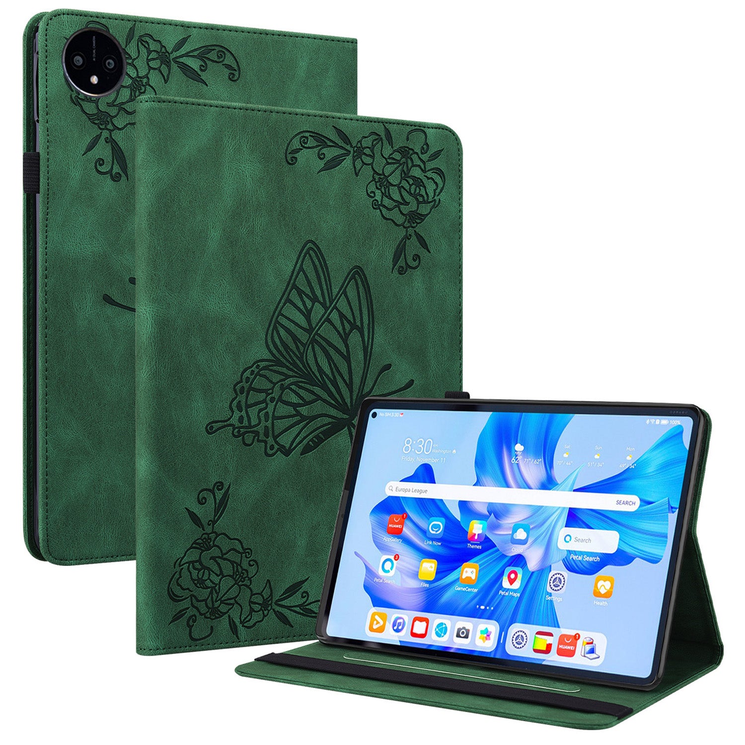 For Huawei MatePad Pro 11 (2022) Book Style Butterfly Flower Imprinted Flip Cover PU Leather Card Holder Stand Tablet Case with Pencil Holder