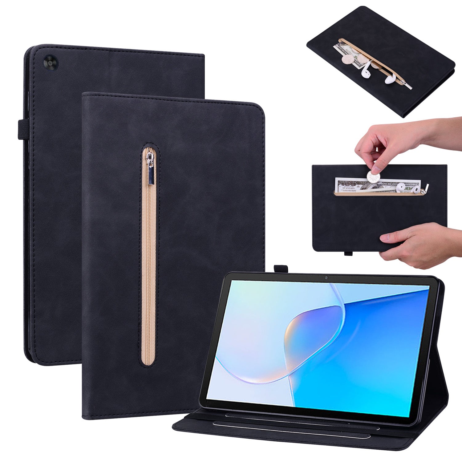 For Huawei MatePad SE 10.4 inch Anti-scratch Zipper Pocket PU Leather Case Elastic Band Closure Stand Card Holder Tablet Cover