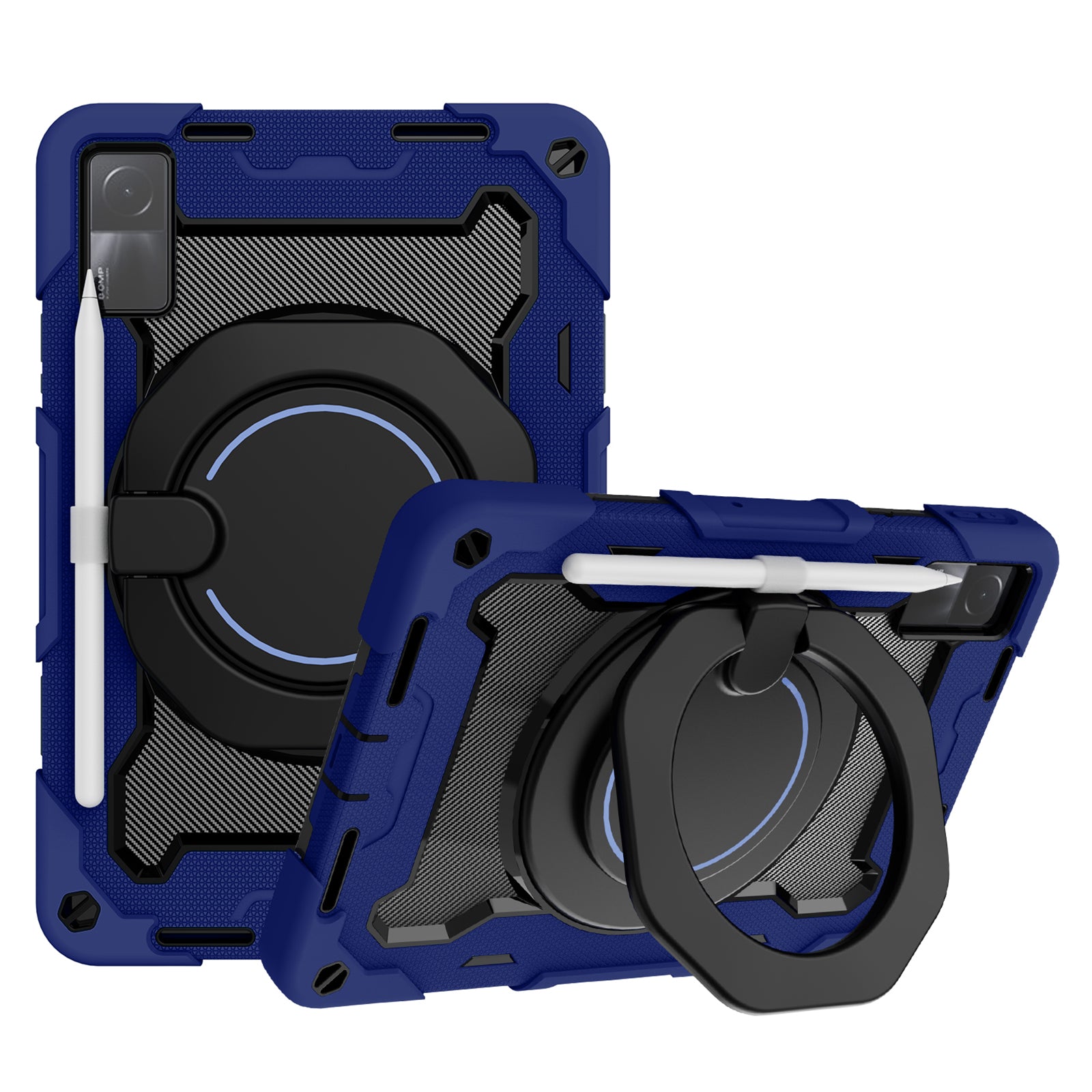 For Xiaomi Redmi Pad 10.6-inch Shock-absorbing Silicone PC Protective Case Rotating Handle-Kickstand Tablet Cover with Pencil Holder and Shoulder Strap