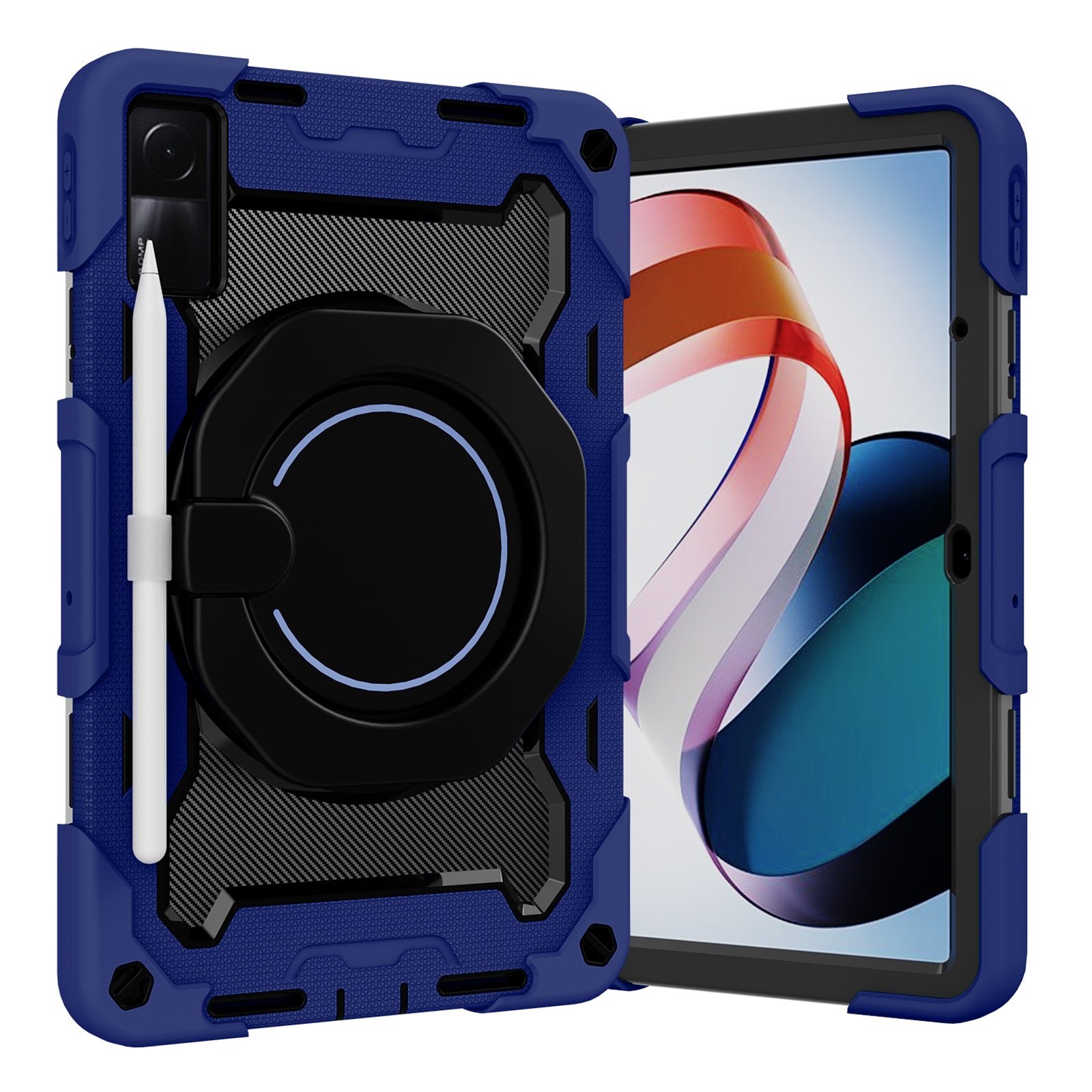 For Xiaomi Redmi Pad 10.6-inch Shock-absorbing Silicone PC Protective Case Rotating Handle-Kickstand Tablet Cover with Pencil Holder and Shoulder Strap