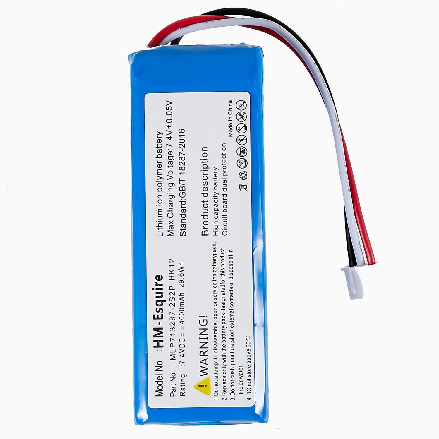 For Harman Kardon Esquire 7.4V 4000mAh Lithium-ion Polymer Speaker Battery Replacement Part (Encode: MLP713287-2S2P HK12) (without Logo)