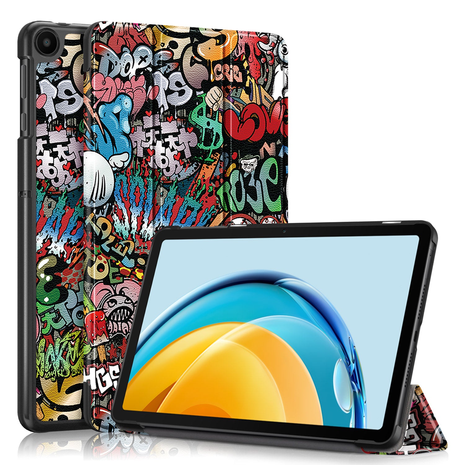 PU Leather Case for Huawei MatePad SE 10.4-inch Pattern Printing Tri-fold Stand Tablet Cover