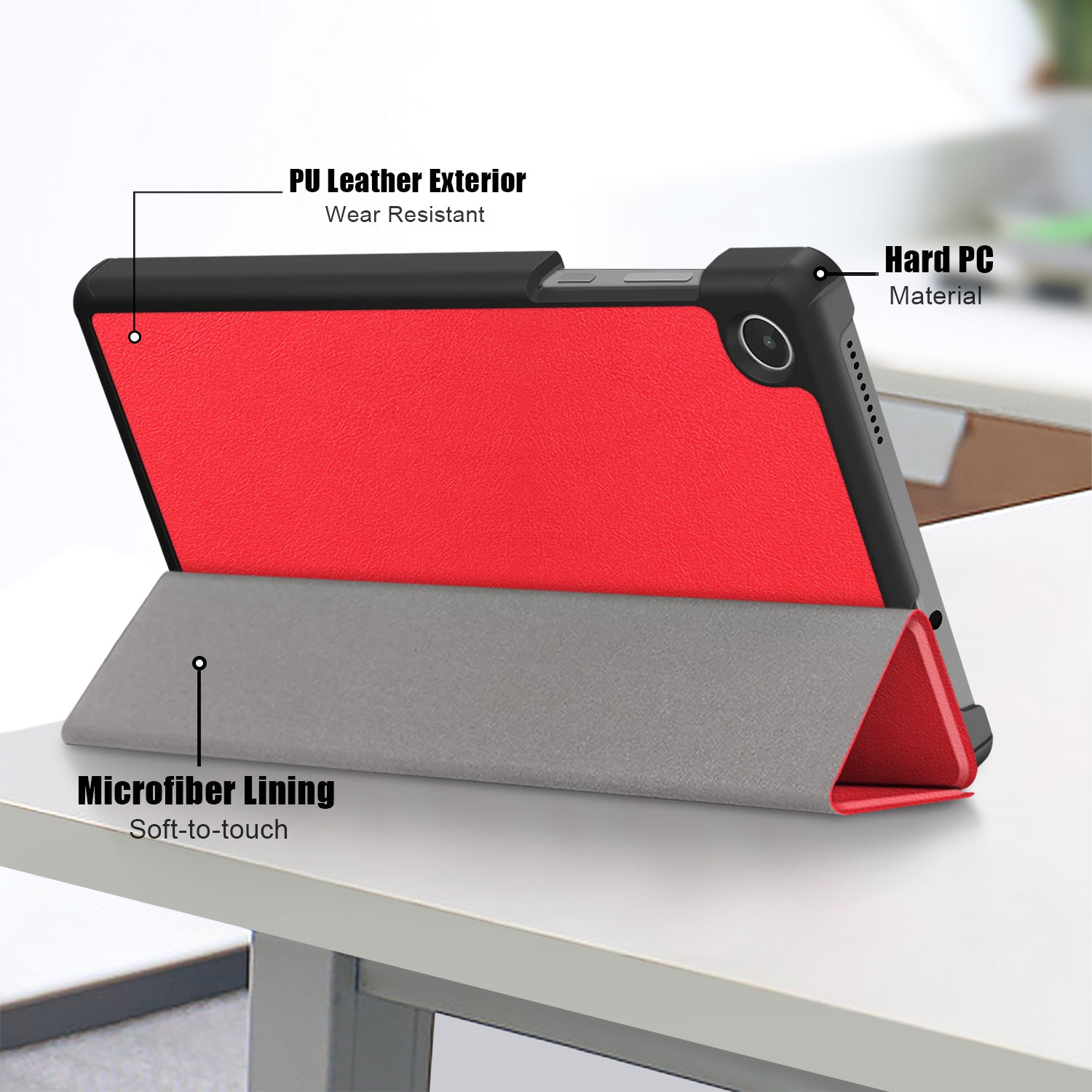 Tablet Case for Lenovo Tab M8 Gen 4 TB-300FU Tri-fold Stand Solid Color PU Leather Tablet Cover