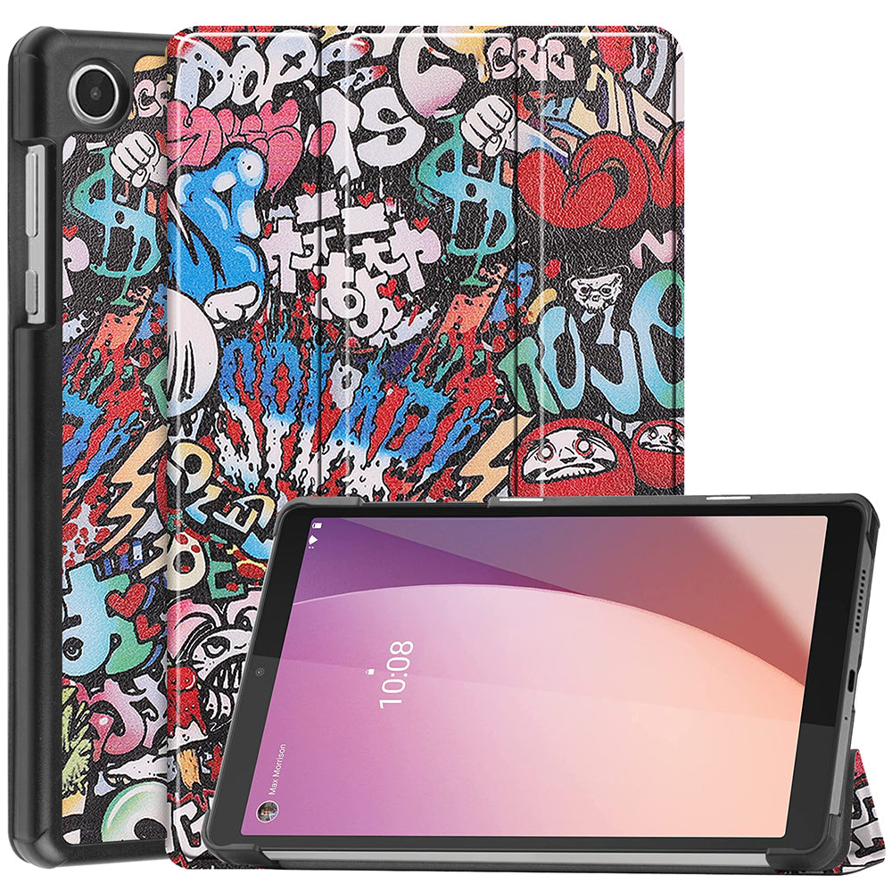 Tri-fold Stand Tablet Case for Lenovo Tab M8 Gen 4 Pattern Printing PU Leather Tablet Cover